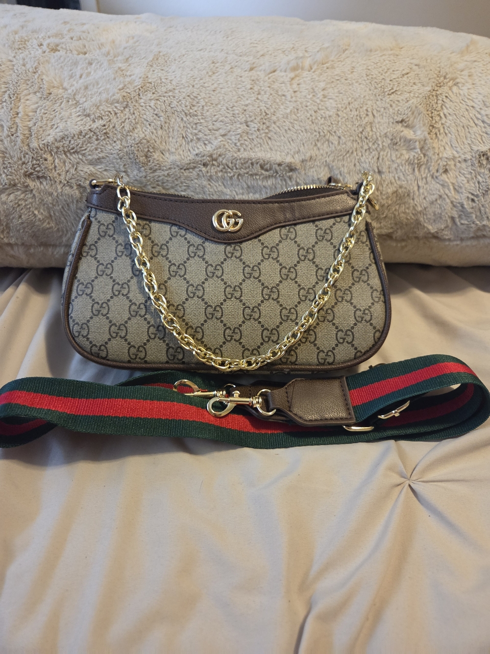 Bown Monogram Chain Shoulder Bag with Removable Web Strap